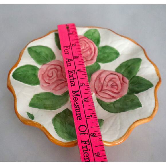 Vintage Fleurs Du Jardin Hand Painted Rose Plate Pink Embossed Wavy 8" Dessert - Picture 4 of 6